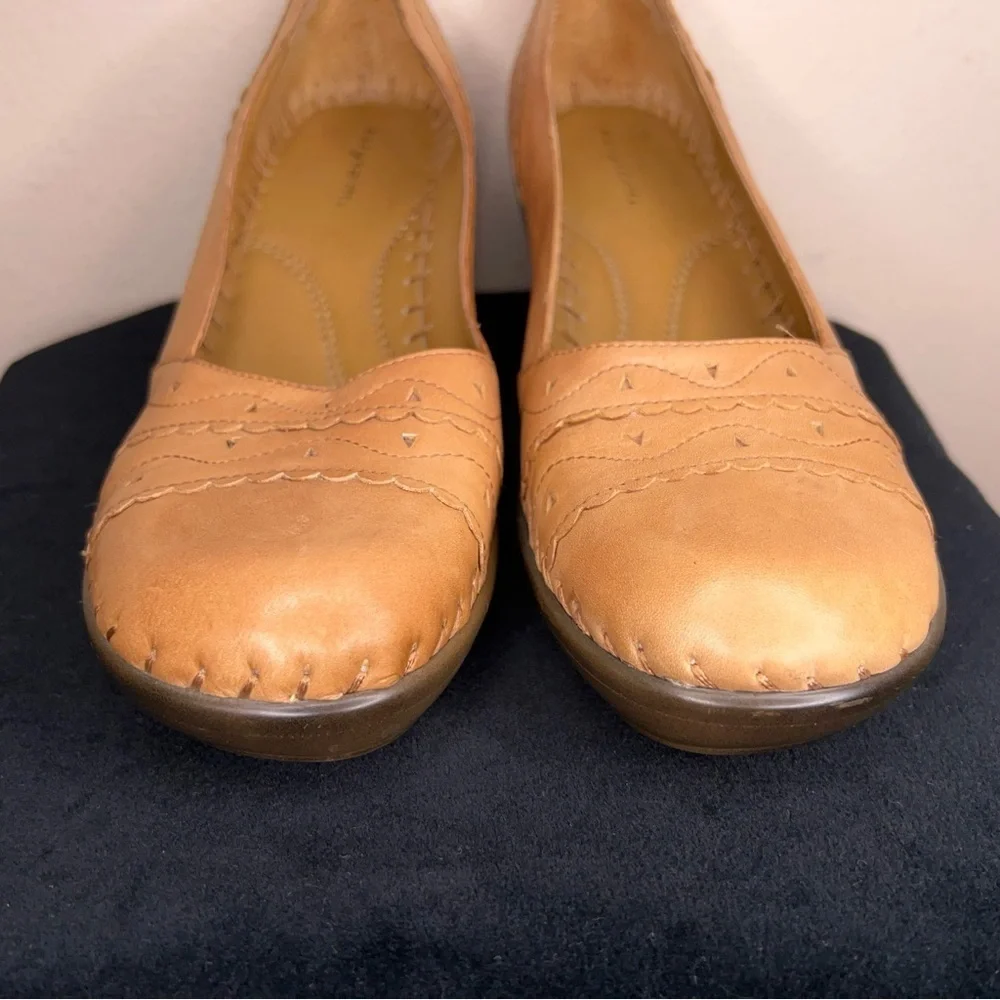 Womens Size 10M Easy Spirit Tan Brown Lether Wedge Shoes Y2K Style Western